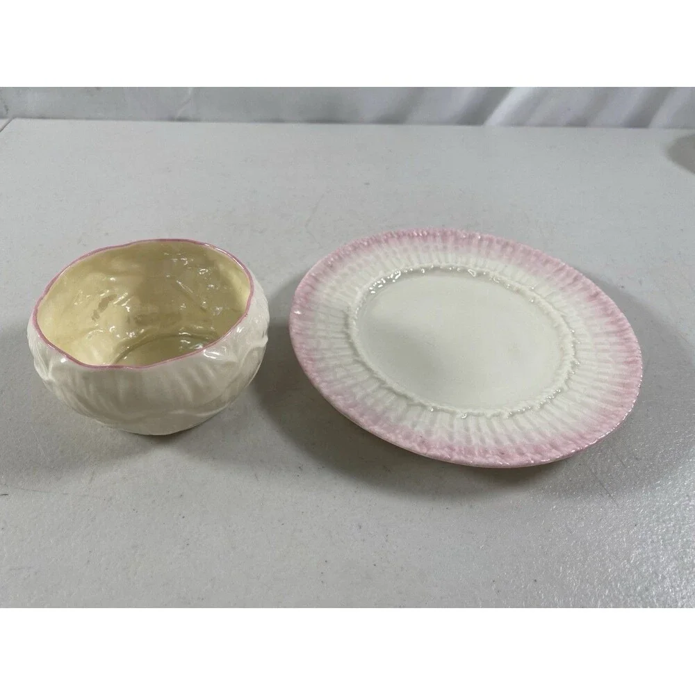 Antique Belleek Black Mark Pink Porcelain Cup & Saucer #770